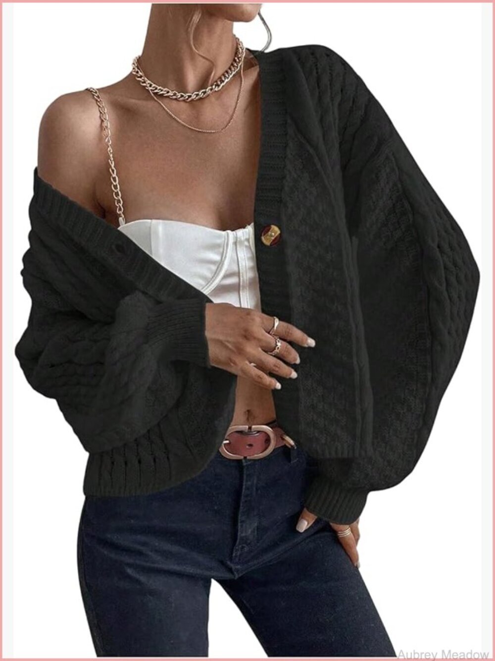 Chunky Cable Knit Cardigan V Neck Long Sleeve Button Down Fall Winter Outerwear